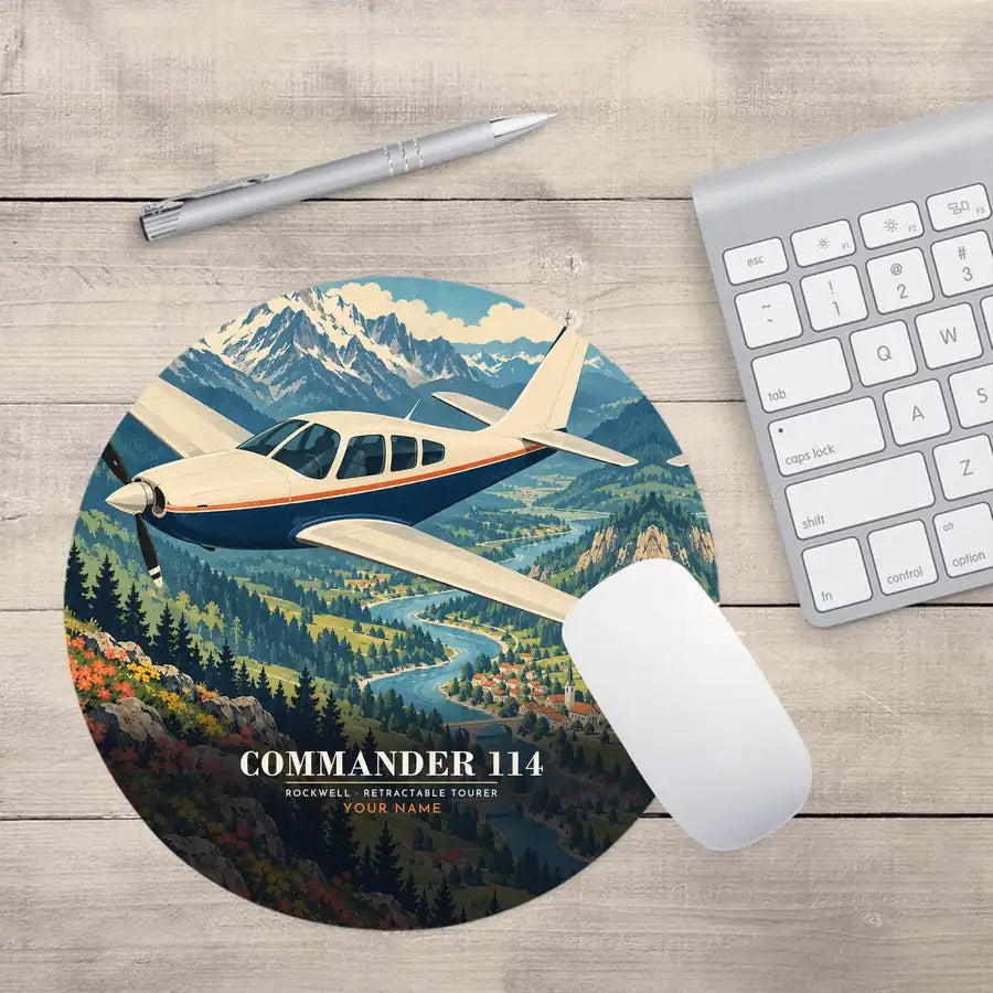 Rockwell Commander 114 - 3D + Name - Round Mouse Pad - Full Print