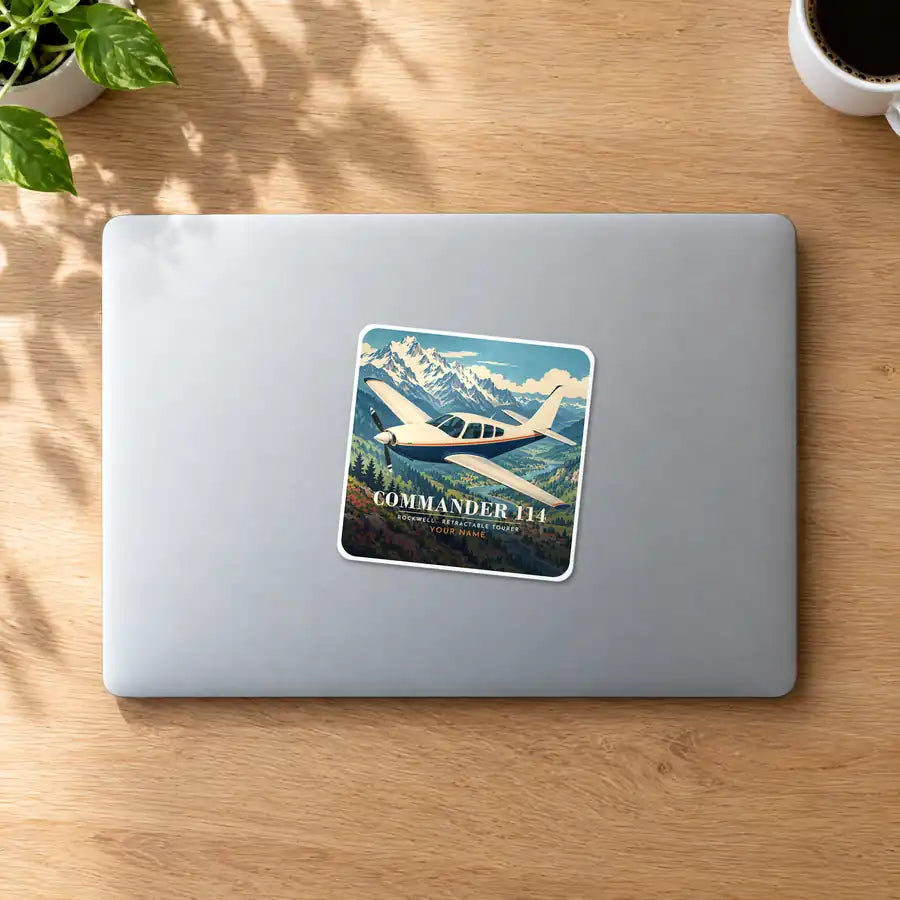 Rockwell Commander 114 - 3D + Name - Square Sticker - MacBook