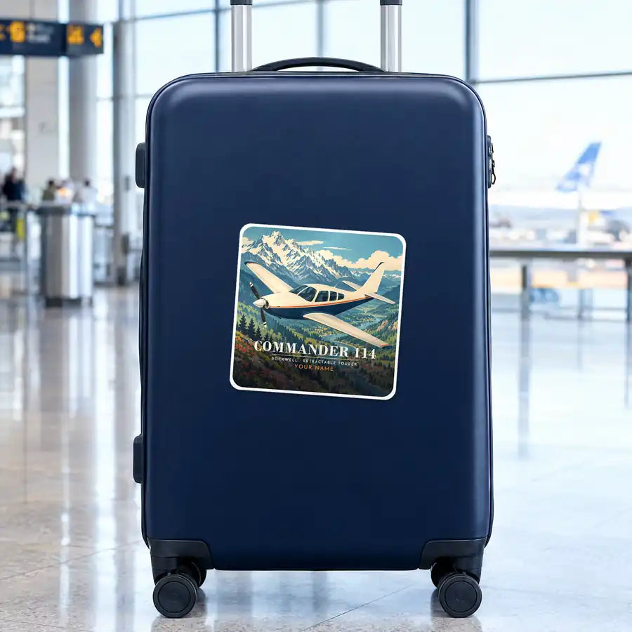 Rockwell Commander 114 - 3D + Name - Square Sticker - Suitcase