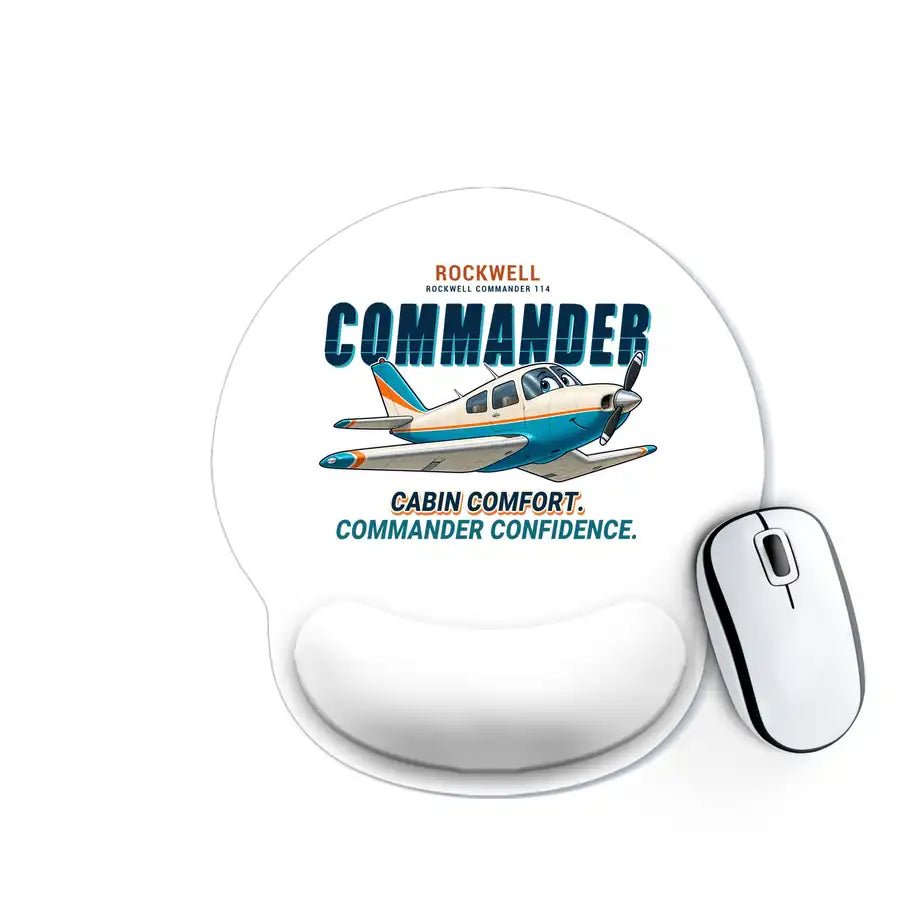 Rockwell Commander 114 - Cartoon - Ergonomic Mouse Pad - White