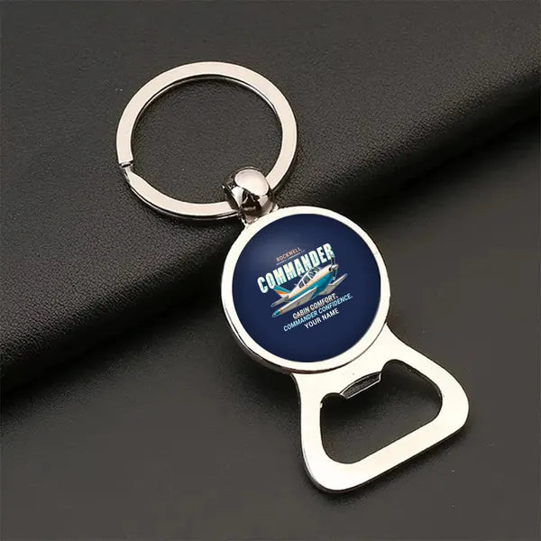 Rockwell Commander 114 - Cartoon + Name - Bottle Opener Key Chain - Navy Blue
