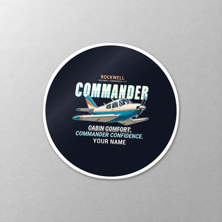 Rockwell Commander 114 - Cartoon + Name - Circle Sticker - Close-up