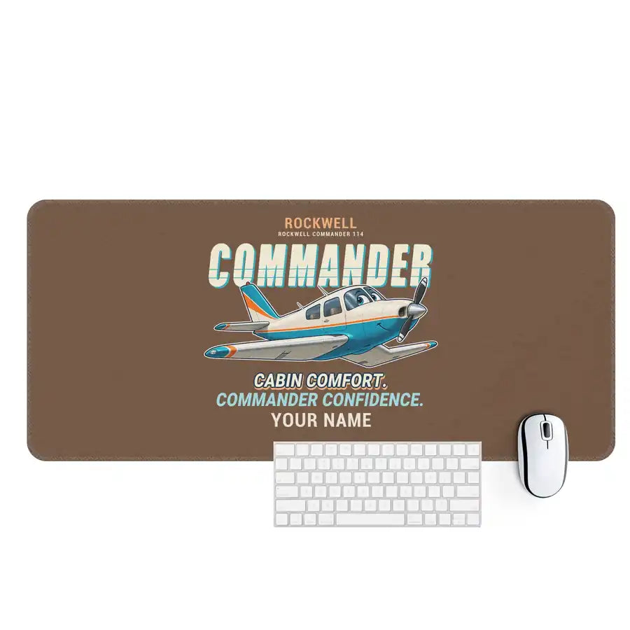 Rockwell Commander 114 - Cartoon + Name - Desk Mat - Brown