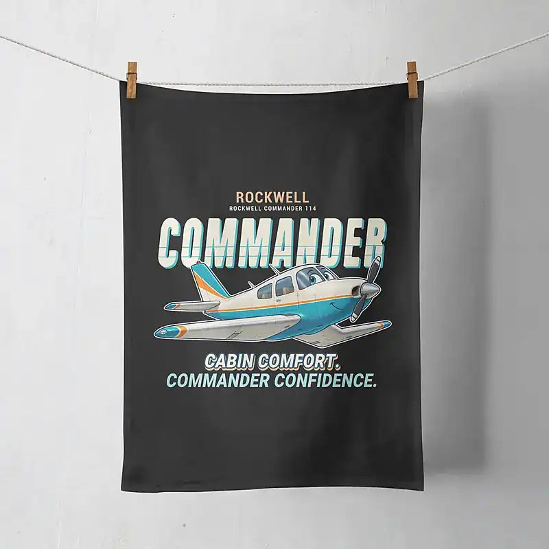 Rockwell Commander 114 - Cartoon - Towel - Black