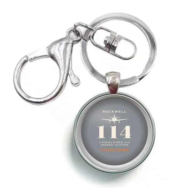 Rockwell Commander 114 - Heritage + Name - Circle Key Chain - Gray