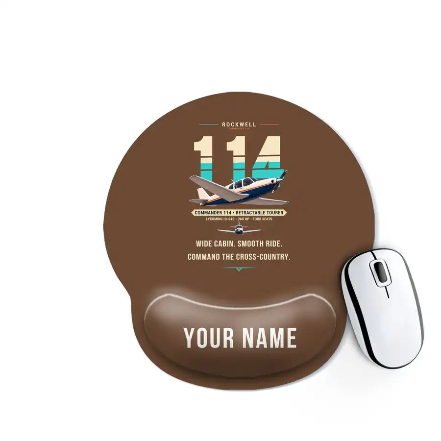 Rockwell Commander 114 - Original + Name - Ergonomic Mouse Pad - Brown
