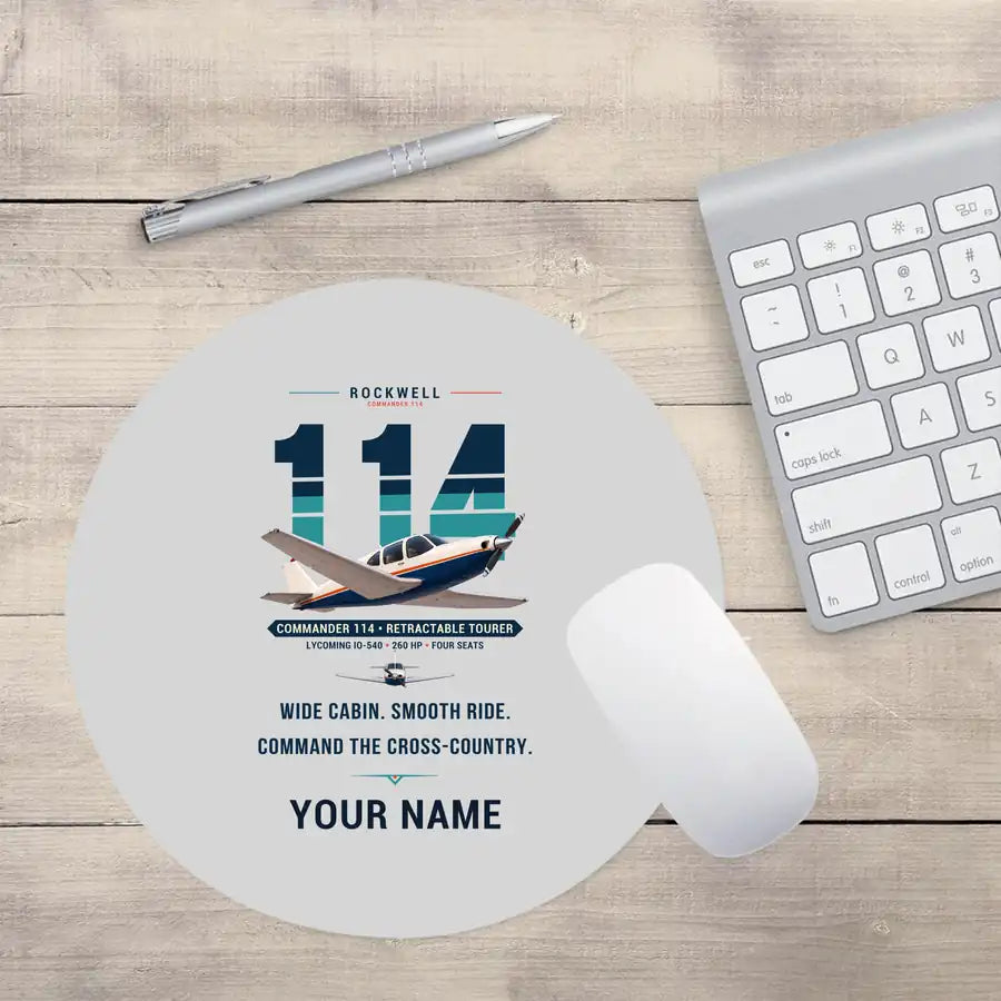 Rockwell Commander 114 - Original + Name - Round Mouse Pad - Light Gray