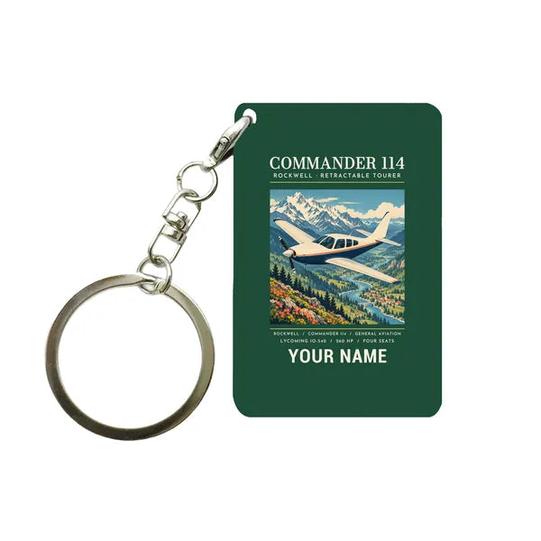 Rockwell Commander 114 - Poster + Name - Key Chain - Dark Green
