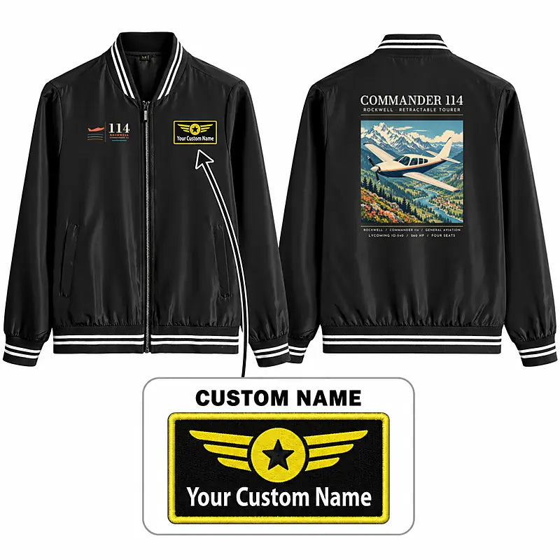 Rockwell Commander 114 Stylish Jackets - Baseball Collar - Poster + Name - Black