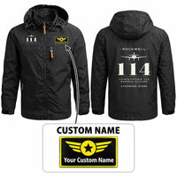 Thumbnail for Rockwell Commander 114 Stylish Jackets - Hooded Windbreaker - Heritage + Name - Black