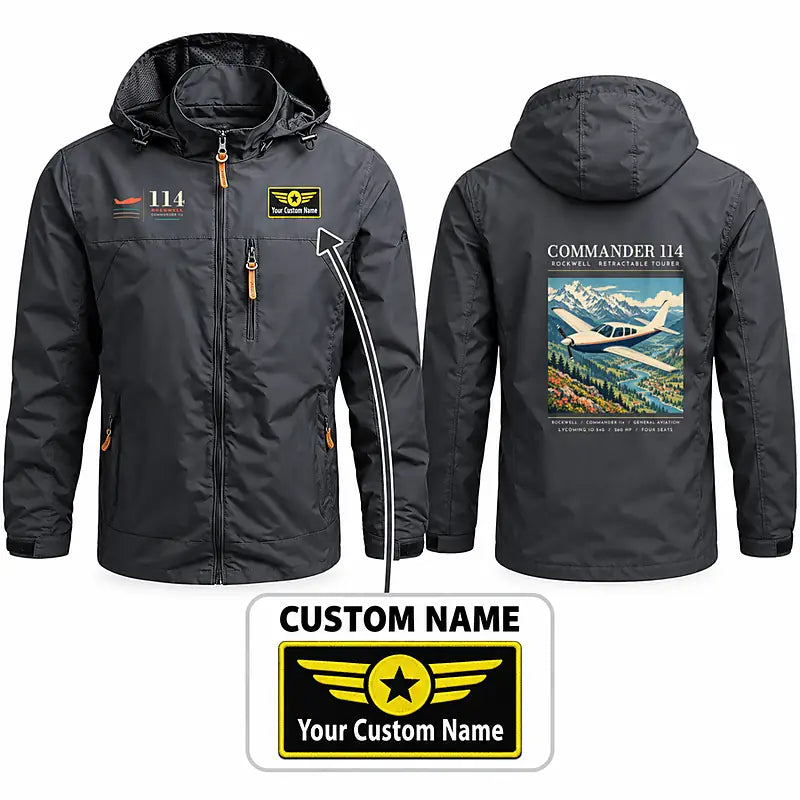 Rockwell Commander 114 Stylish Jackets - Hooded Windbreaker - Poster + Name - Charcoal