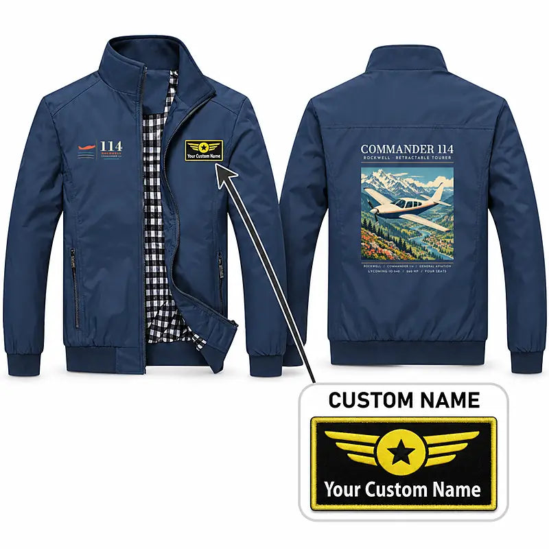 Rockwell Commander 114 Stylish Jackets - Stand Collar - Poster + Name - Navy Blue