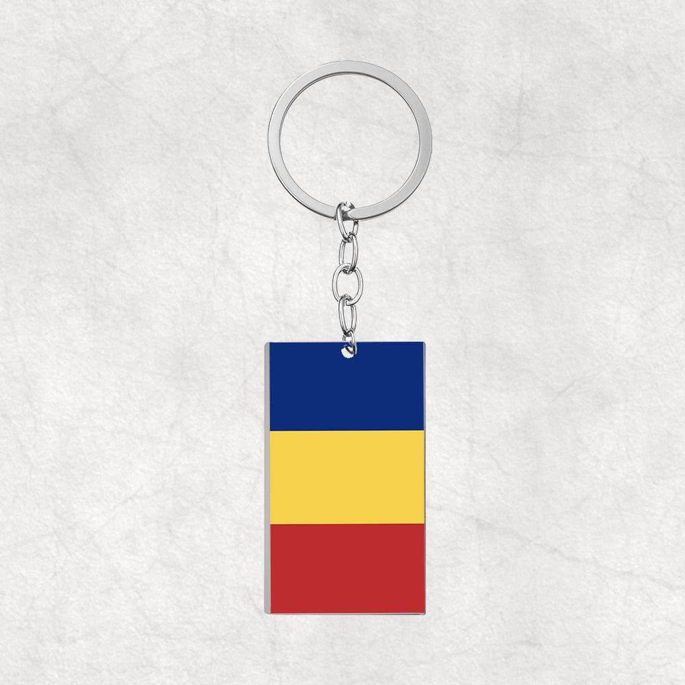Romania Flag Designed Stainless Steel Flag Key Chains (Double Side)