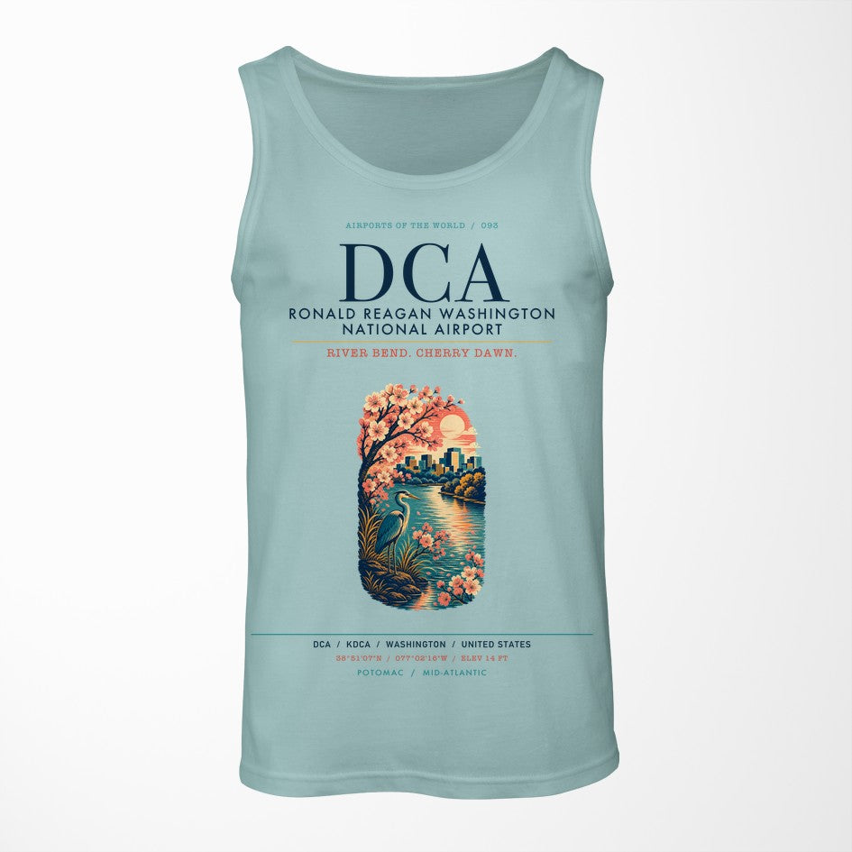 Ronald Reagan Washington National Airport (DCA) design on light green tank top