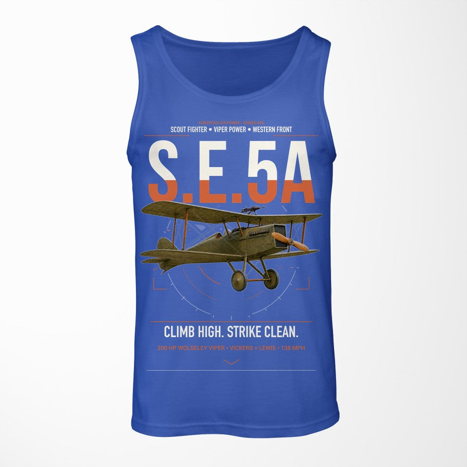 Royal Aircraft Factory S.E.5a design on blue tank top