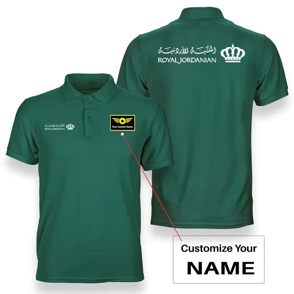 Royal Jordanian logo on green + name double side polo t shirt