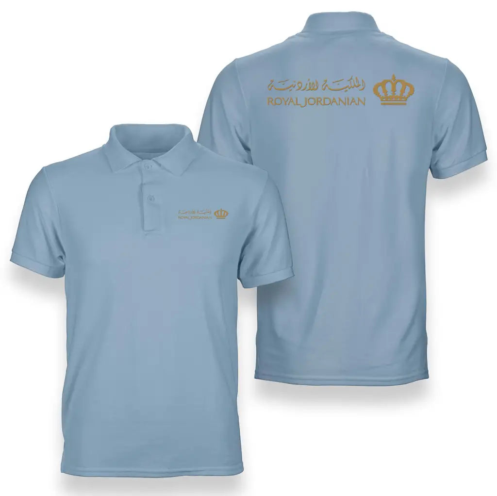 Royal Jordanian logo on light blue double side polo t shirt