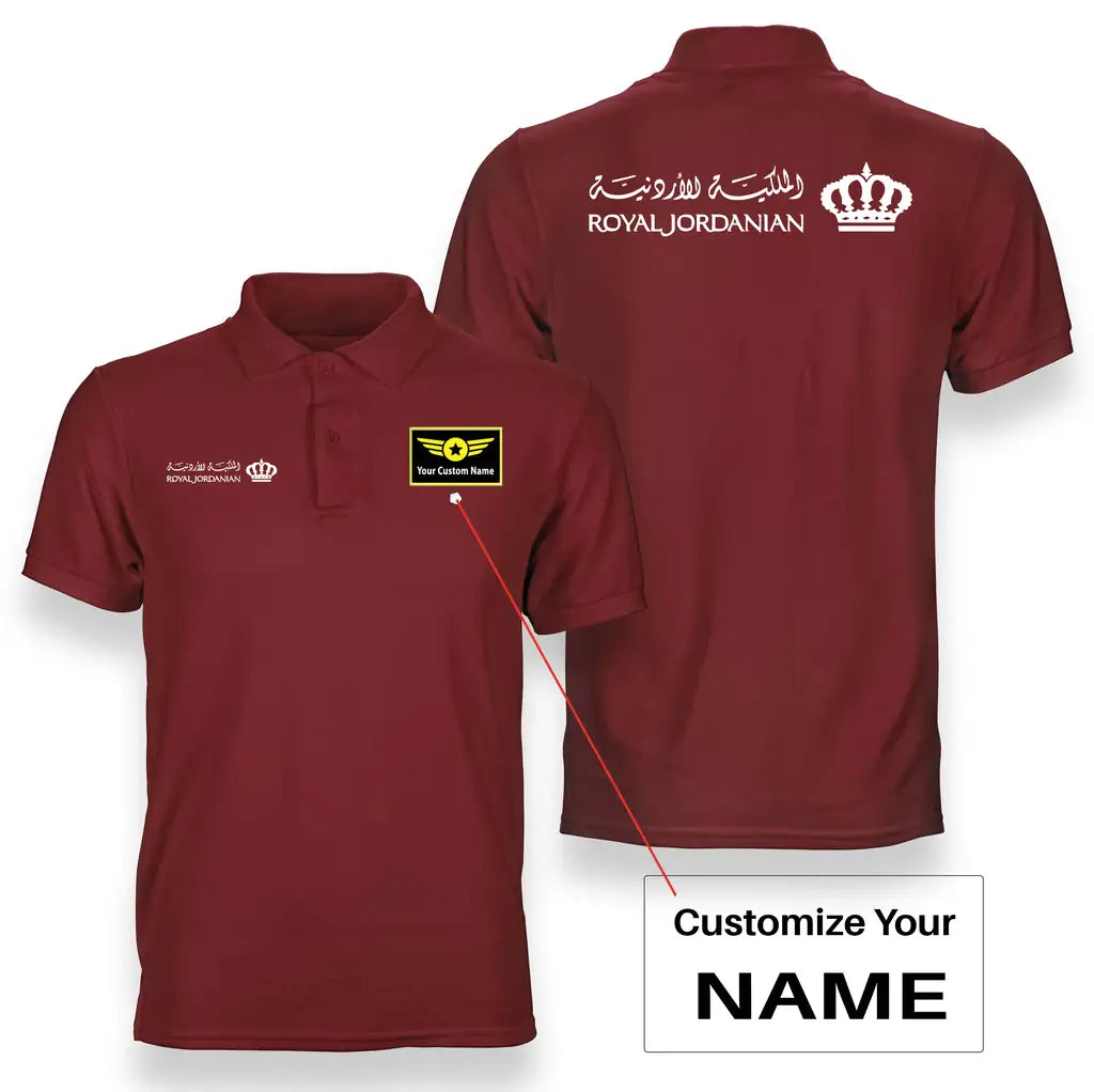 Royal Jordanian logo on red + name double side polo t shirt