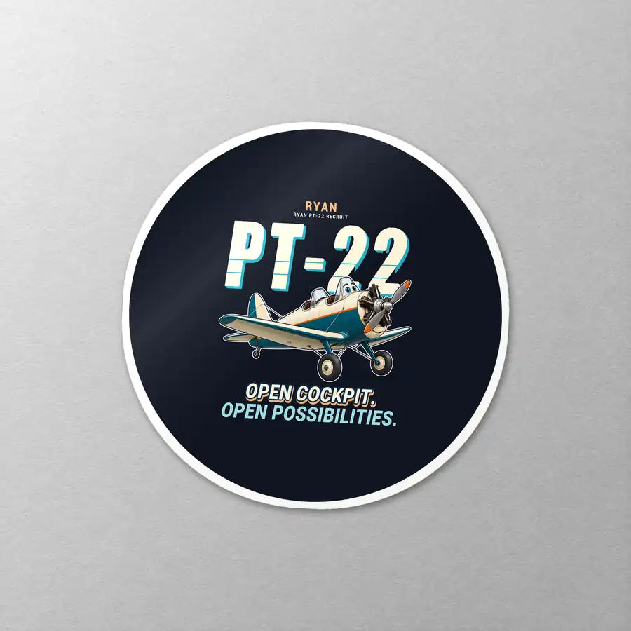 Ryan PT-22 Recruit - Cartoon - Circle Sticker - Close-up