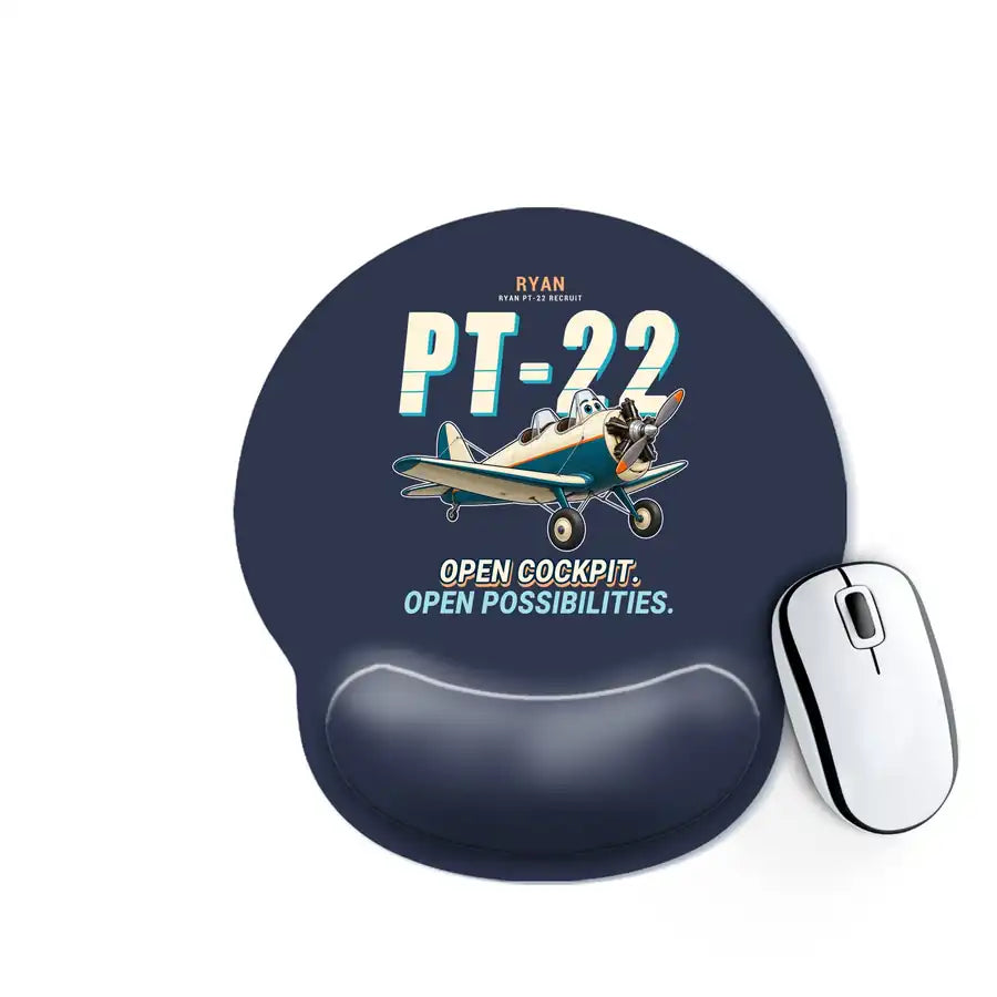 Ryan PT-22 Recruit - Cartoon - Ergonomic Mouse Pad - Navy Blue
