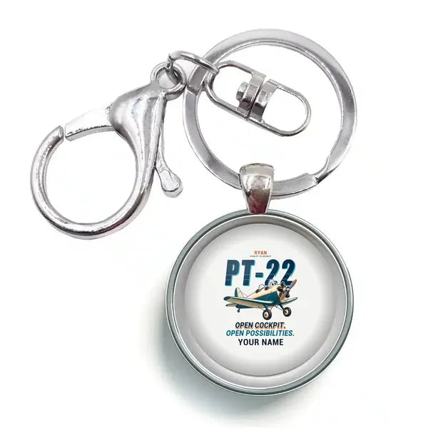 Ryan PT-22 Recruit - Cartoon + Name - Circle Key Chain - White