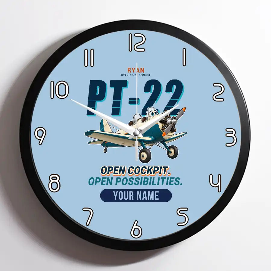 Ryan PT-22 Recruit - Cartoon + Name - Framed - Light Blue