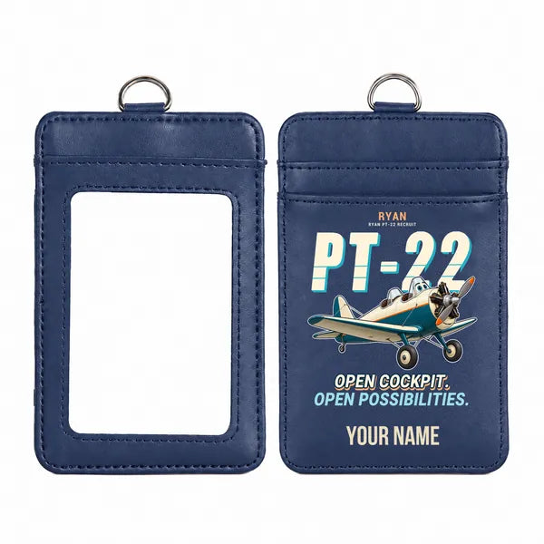 Ryan PT-22 Recruit - Cartoon - ID Card Holder - Navy Blue + Name