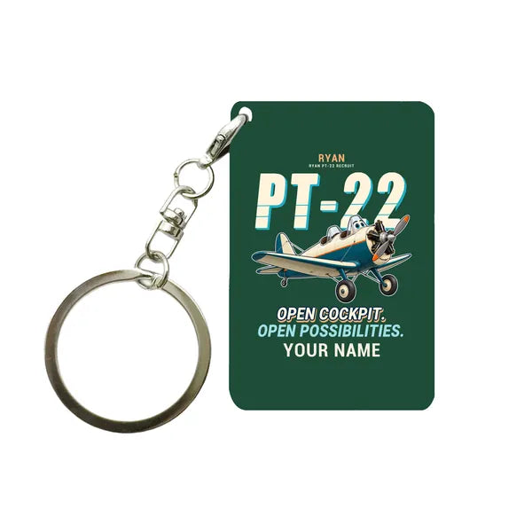 Ryan PT-22 Recruit - Cartoon + Name - Key Chain - Dark Green