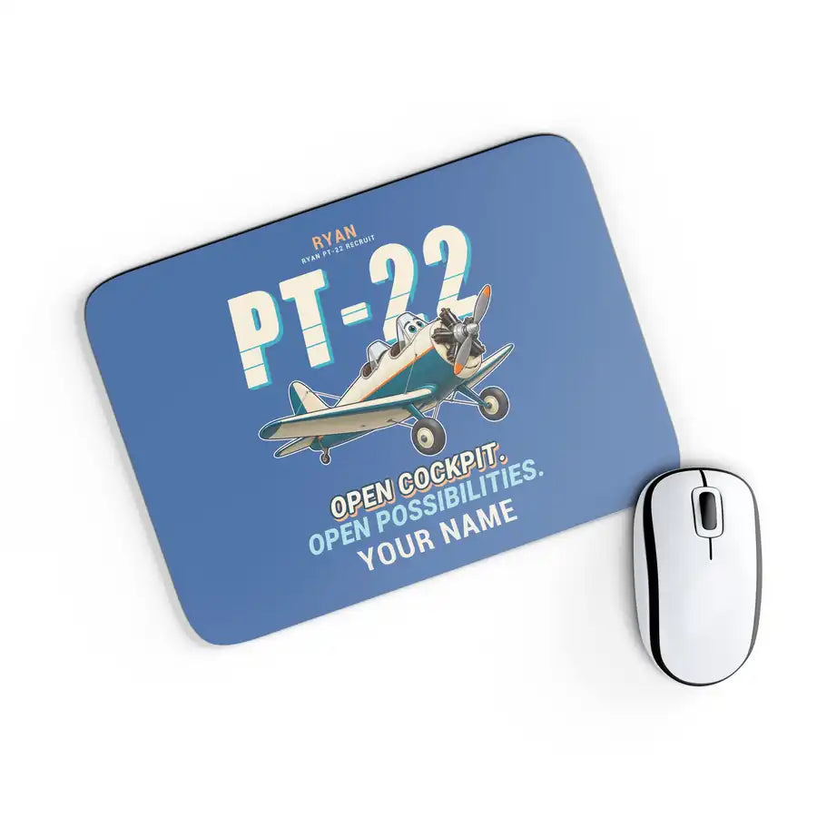 Ryan PT-22 Recruit - Cartoon + Name - Mouse Pad - Blue