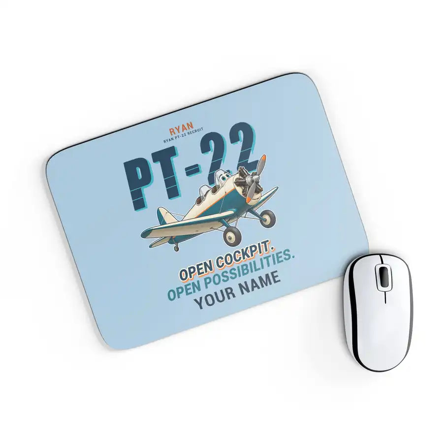 Ryan PT-22 Recruit - Cartoon + Name - Mouse Pad - Light Blue