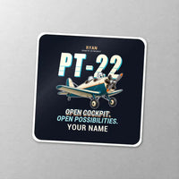 Thumbnail for Ryan PT-22 Recruit - Cartoon + Name - Square Sticker - Close-up
