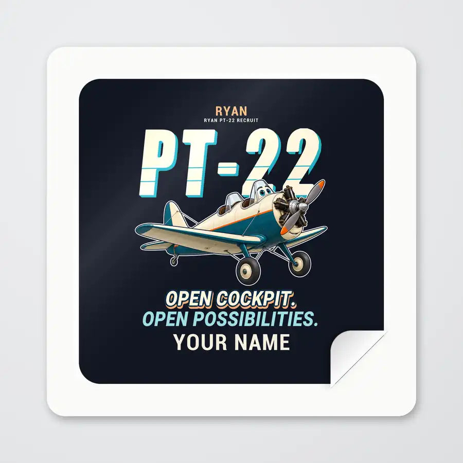 Ryan PT-22 Recruit - Cartoon + Name - Square Sticker - Peel