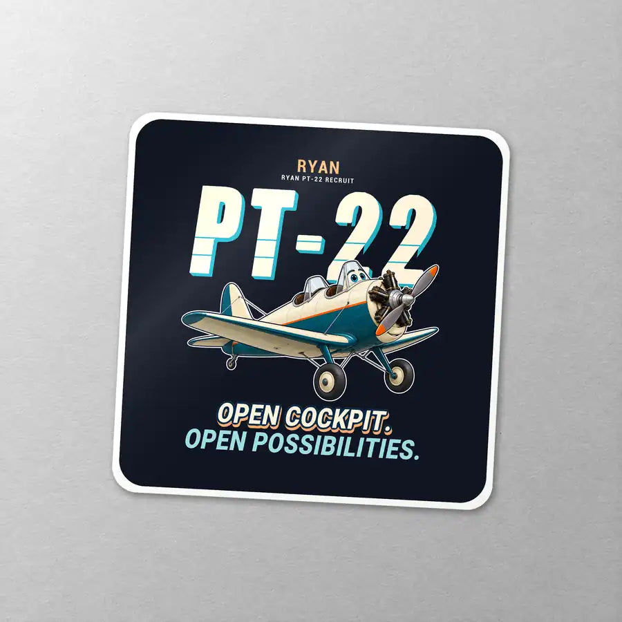 Ryan PT-22 Recruit - Cartoon - Square Sticker - Close-up