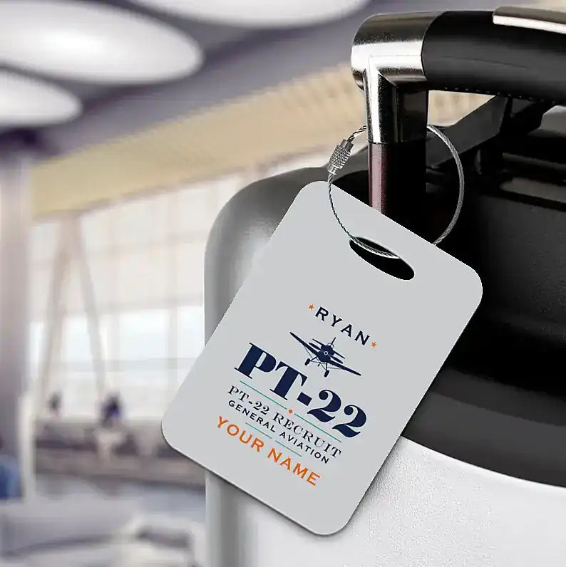 Ryan PT-22 Recruit - Heritage + Name - Luggage Tag - Light Gray