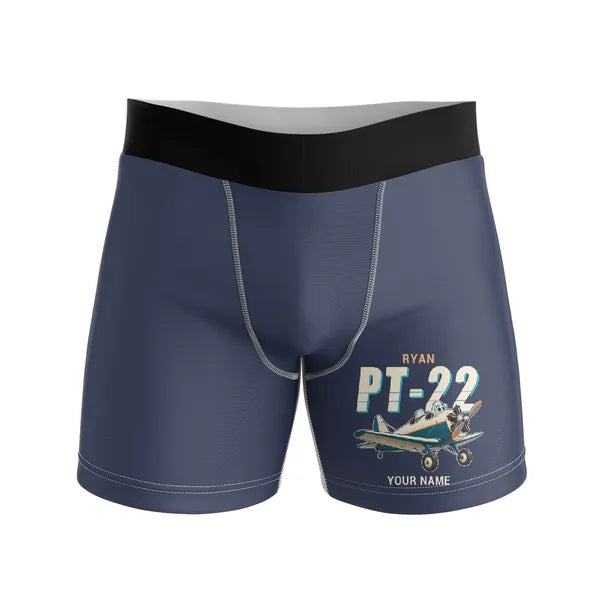 Ryan PT-22 Recruit - Men Boxers - Cartoon + Name - Navy Blue