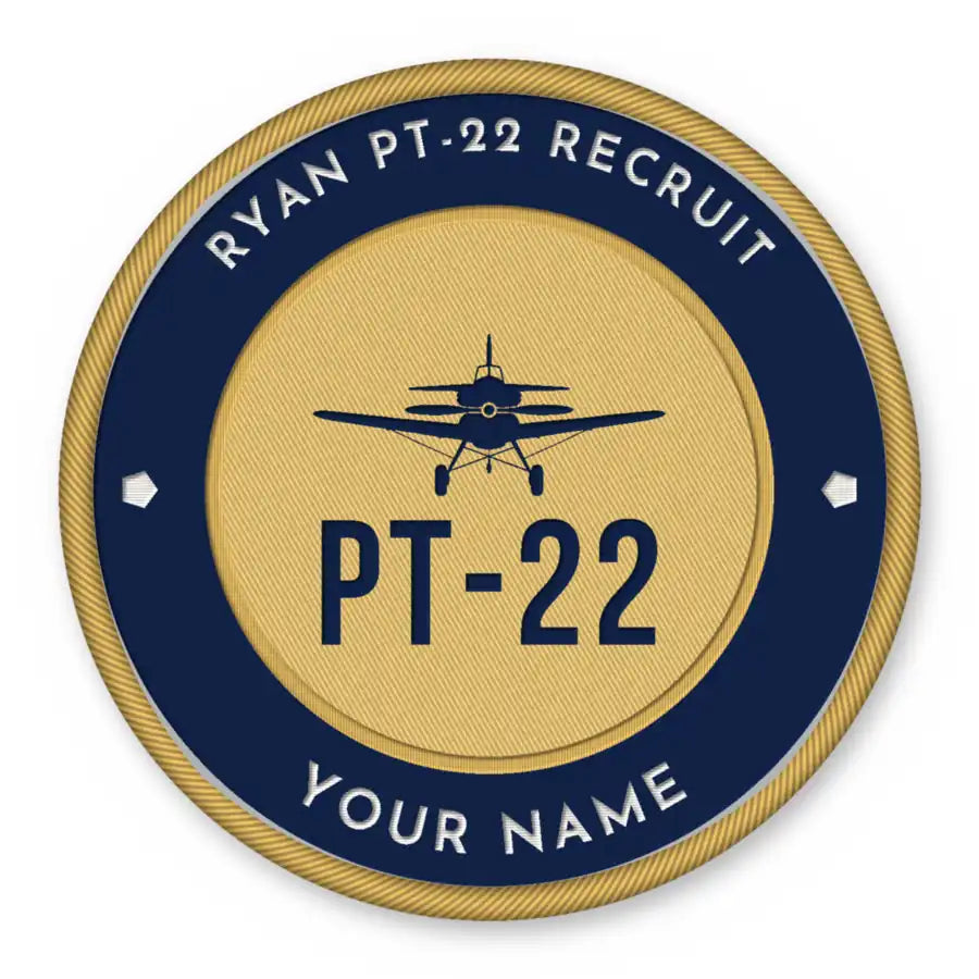 Ryan PT-22 Recruit Patches - Circle + Name - Navy Gold