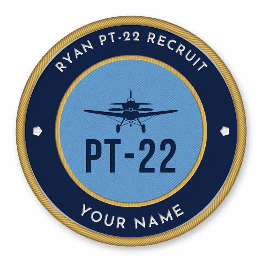 Ryan PT-22 Recruit Patches - Circle + Name - Navy Sky