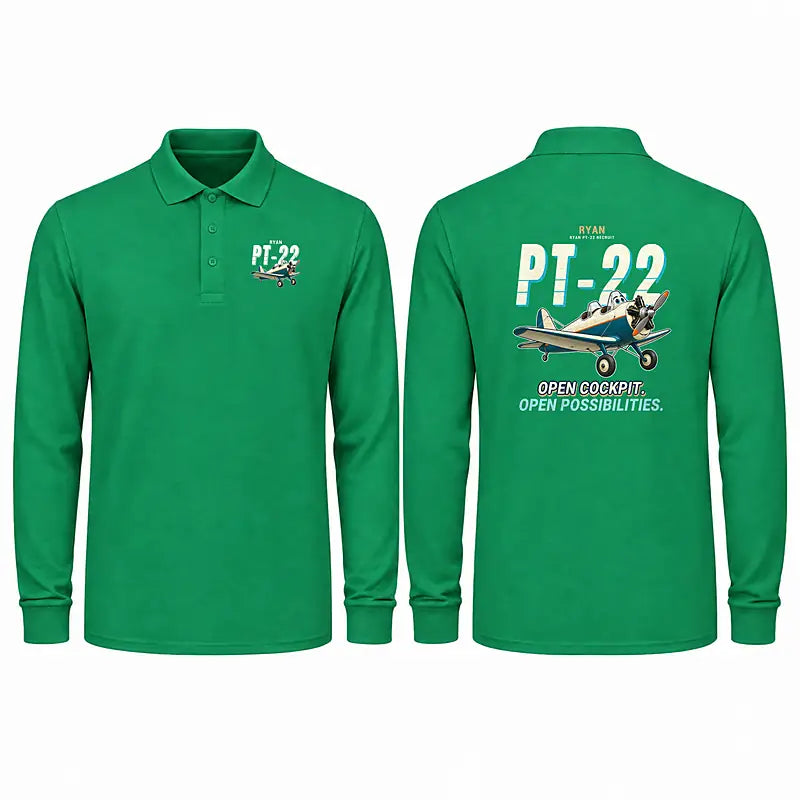 Ryan PT-22 Recruit Premium Polo T-Shirts - Cartoon - Long Sleeve - Green
