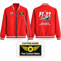 Thumbnail for Ryan PT-22 Recruit Stylish Jackets - Baseball Collar - Cartoon + Name - Red
