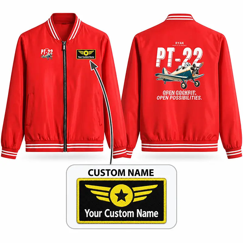 Ryan PT-22 Recruit Stylish Jackets - Baseball Collar - Cartoon + Name - Red