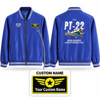 Thumbnail for Ryan PT-22 Recruit Stylish Jackets - Baseball Collar - Cartoon + Name - Royal Blue
