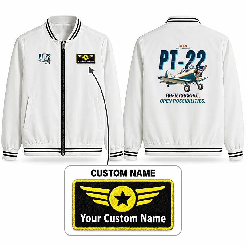 Ryan PT-22 Recruit Stylish Jackets - Baseball Collar - Cartoon + Name - White