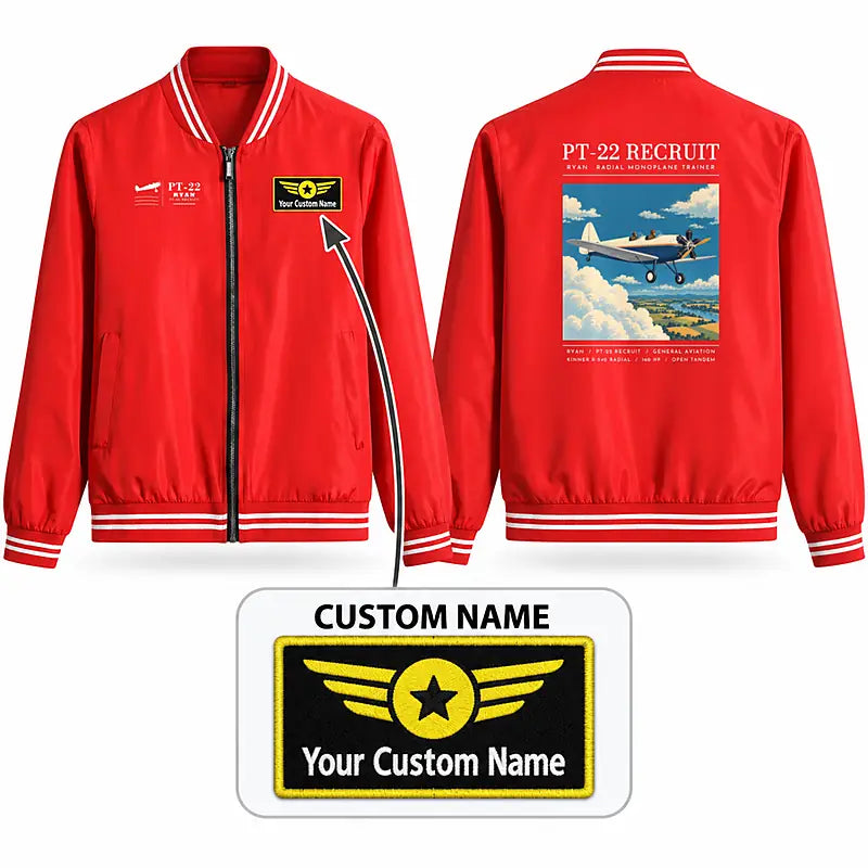 Ryan PT-22 Recruit Stylish Jackets - Baseball Collar - Poster + Name - Red