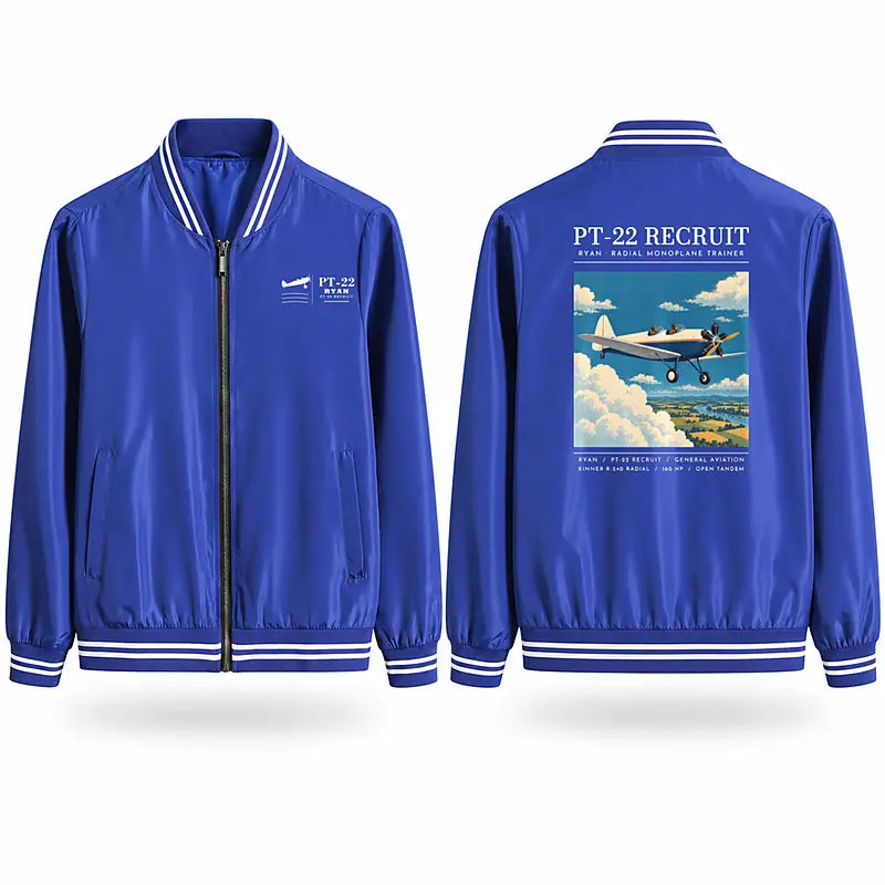 Ryan PT-22 Recruit Stylish Jackets - Baseball Collar - Poster - Royal Blue
