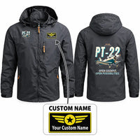 Thumbnail for Ryan PT-22 Recruit Stylish Jackets - Hooded Windbreaker - Cartoon + Name - Charcoal