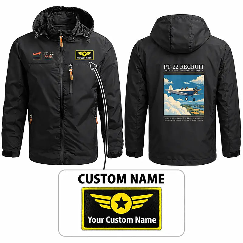 Ryan PT-22 Recruit Stylish Jackets - Hooded Windbreaker - Poster + Name - Black