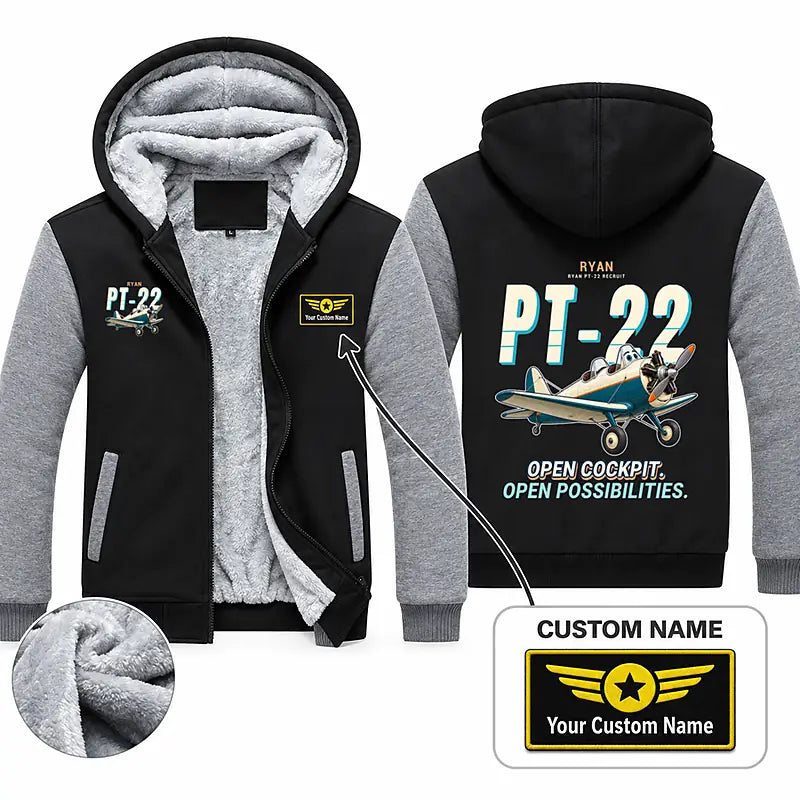 Ryan PT-22 Recruit Zipped Sweatshirts - Cartoon + Name - Black & Gray