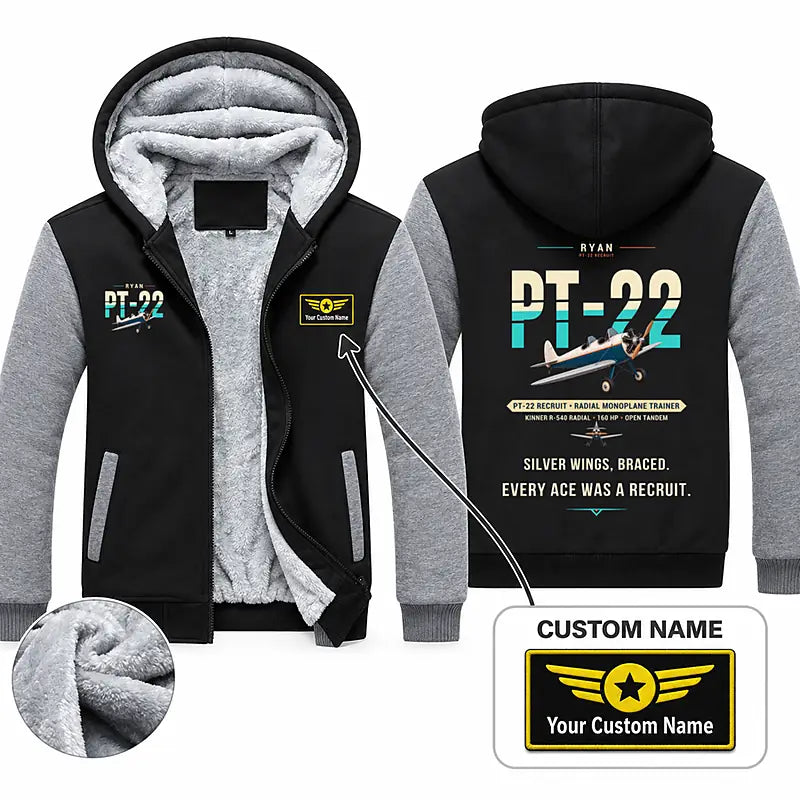 Ryan PT-22 Recruit Zipped Sweatshirts - Original + Name - Black & Gray