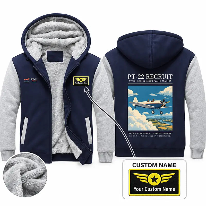Ryan PT-22 Recruit Zipped Sweatshirts - Poster + Name - Navy & Gray