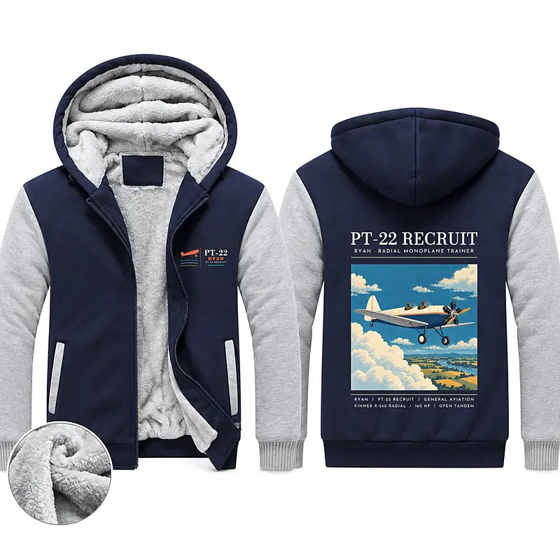 Ryan PT-22 Recruit Zipped Sweatshirts - Poster - Navy & Gray
